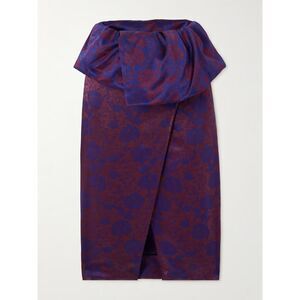 Wrap-effect satin-jacquard midi skirt
